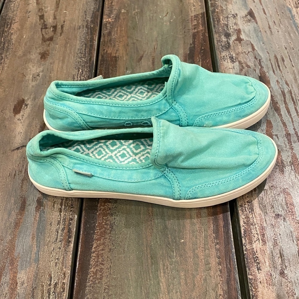 Sanuk Pair O Dice Canvas Relaxed Sneakers Comfort Shoes Aqua Green Womens Size 5 - Picture 8 of 9